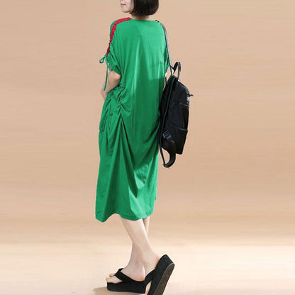 Women Loose Casual Summer Cotton Green Dress