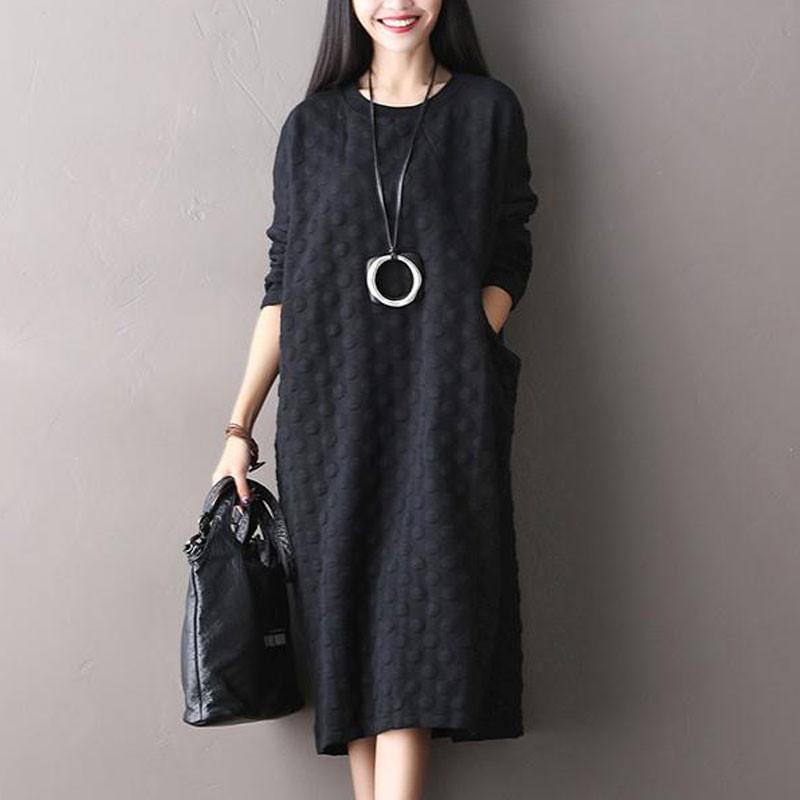 Polka Dot Stretch Cotton Long Sleeved Dress