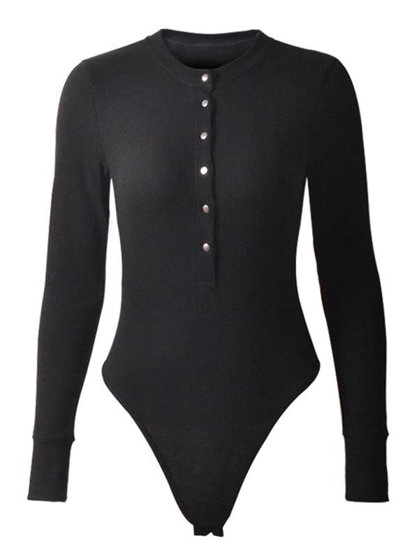 Sexy Long Sleeves Solid Color Zipper Bodysuits