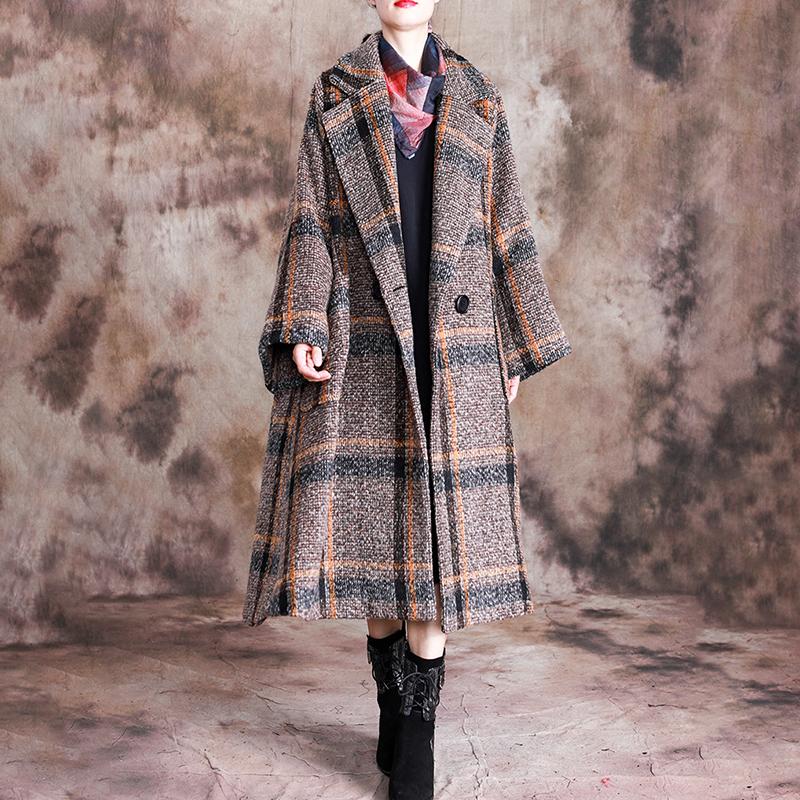 Buykud Tailored Collar Plaid Fashion Casual Trench Coat