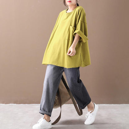 Buykud Rough Edges Design Pure Color Loose Blouse