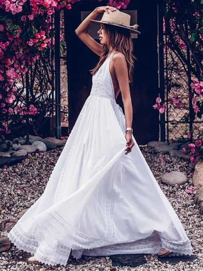 Lace Split-joint Backless Evening Dress
