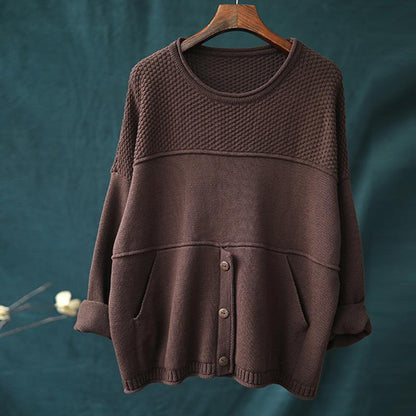 Buykud Round Neck Solid Color Knitted Shirt