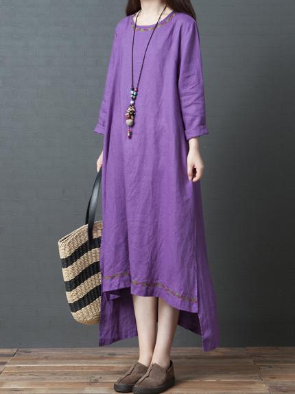 Solid Round-neck Loose Long Dress