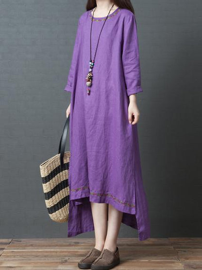 Solid Round-neck Loose Long Dress