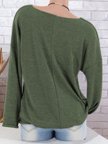 Pure Color V-neck Tops
