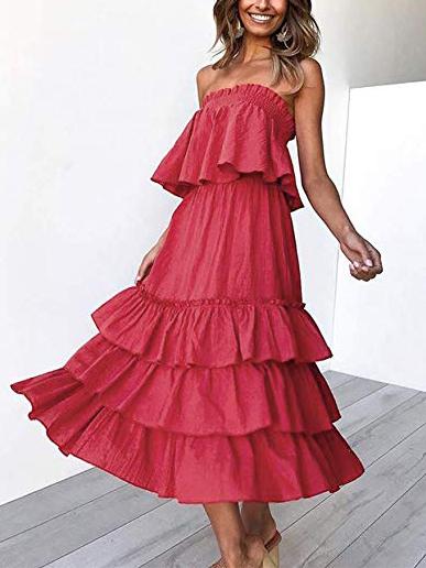 Solid Strapless Tiered Two-piece Dress