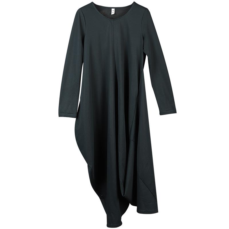 Buykud Pure Color Irregular Round Collar Loose Dress