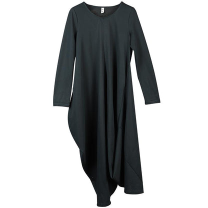 Buykud Pure Color Irregular Round Collar Loose Dress