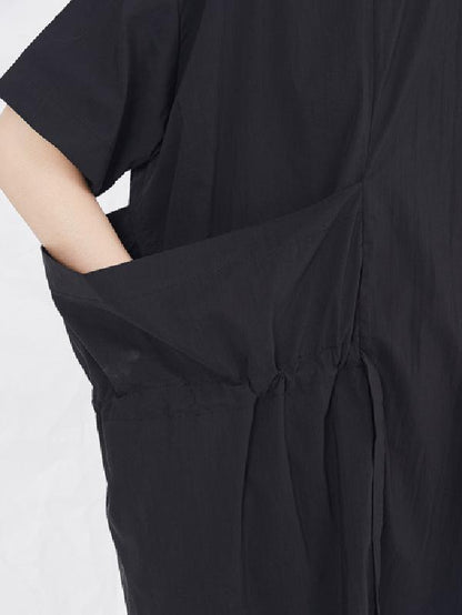 Simple Black Lace-up Split-joint Short Dress