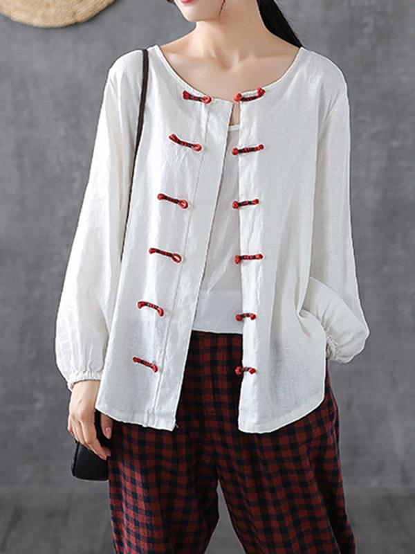 Artistic Retro Buckle Blouse Tops