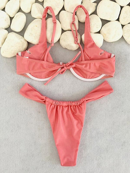Solid Color Underwired Split Bikini Swimsuit