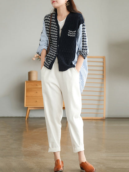 Original Asymmetric Buttoned Split-Joint Hollow V-Neck Long Sleeves Cardigans
