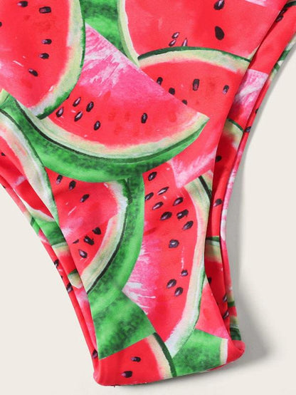 Watermelon Print Bow-embellished Bikini Set