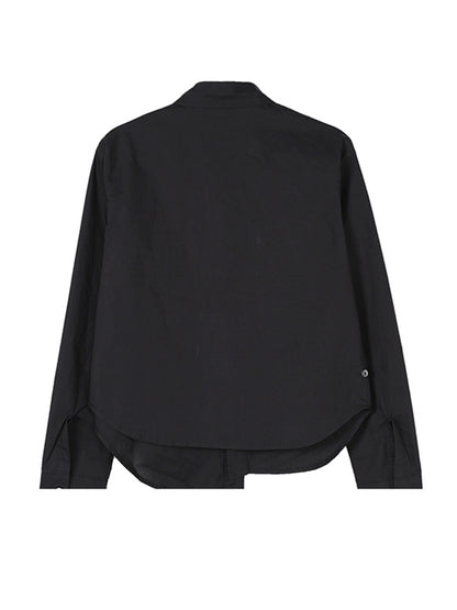 Urban Asymmetric Solid Color Buttoned Lapel Long Sleeves Blouse Tops