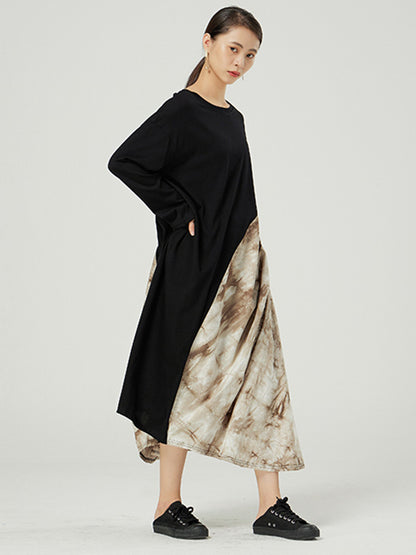 Casual Round-Neck Asymmetric Long Sleeves Midi Dress