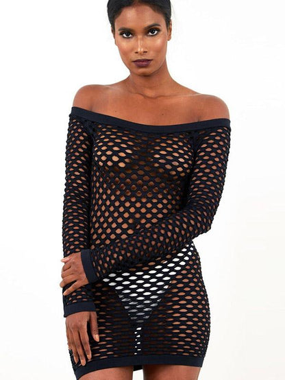 See-through Off The Shoulder Mini Dress