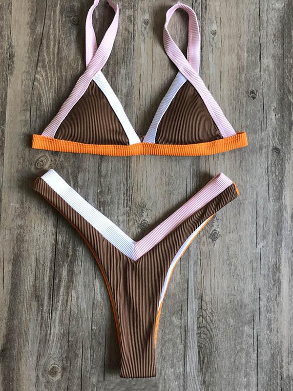 Triangles Colors Hemming Bikini Swimsuit