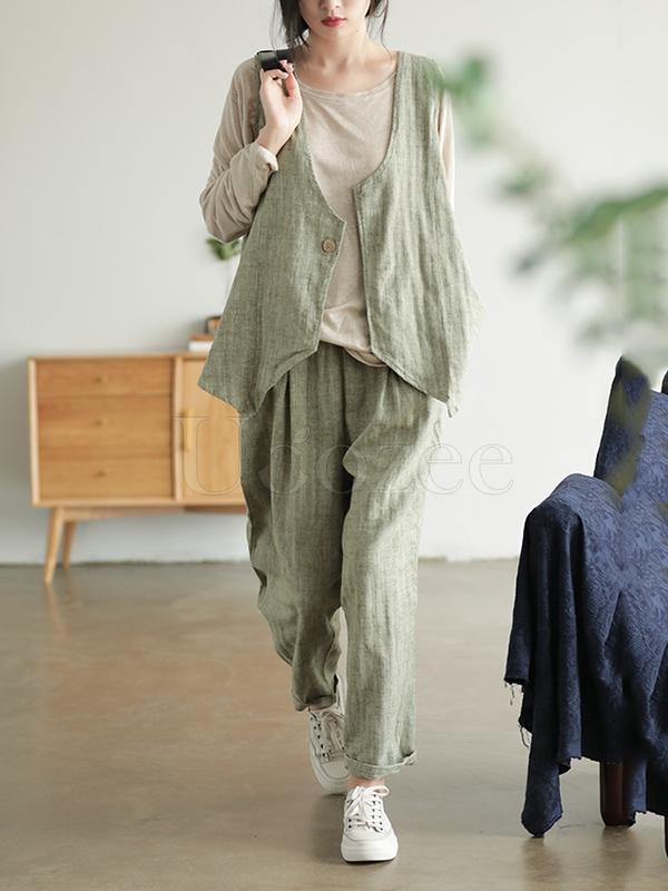 Original Retro Linen Vest&Harem Pants Suits