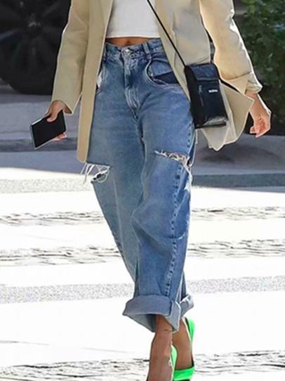 Empire Wide Leg Ripped Jeans