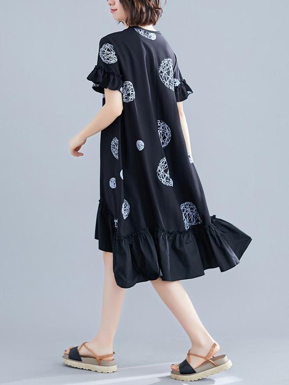 2019 Spring New Loose Falbala Split-joint Dress
