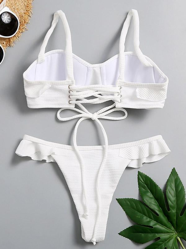 Spaghetti-Neck Falbala Bikini Swimsuit