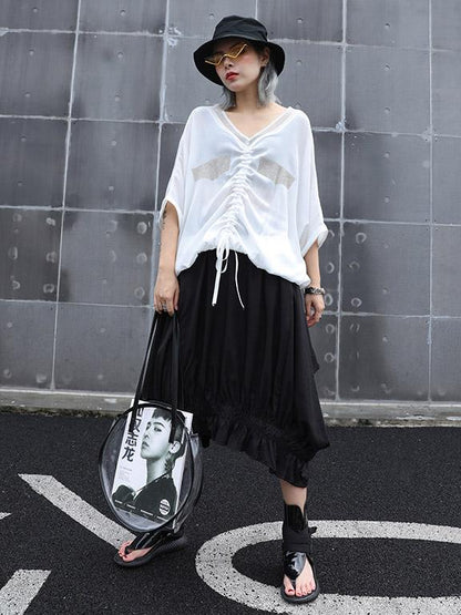 Asymmetric Ruffled Solid Skirt