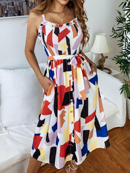 Floral Spaghetti-neck Midi Dress