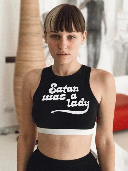Letter Printed Elastic Hem Yoga Tanks