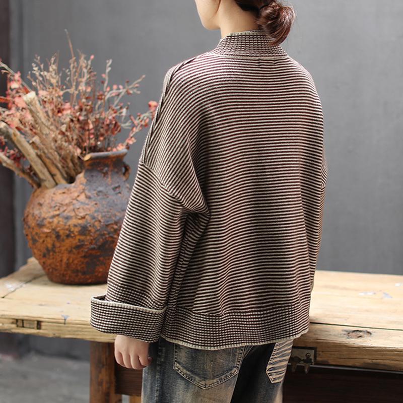 Half Turtleneck Striped Pullover Casual Sweater