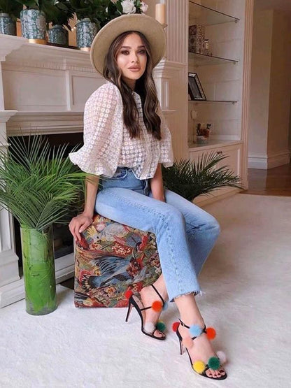 Lapel Collar Printed Blouses&Shirts