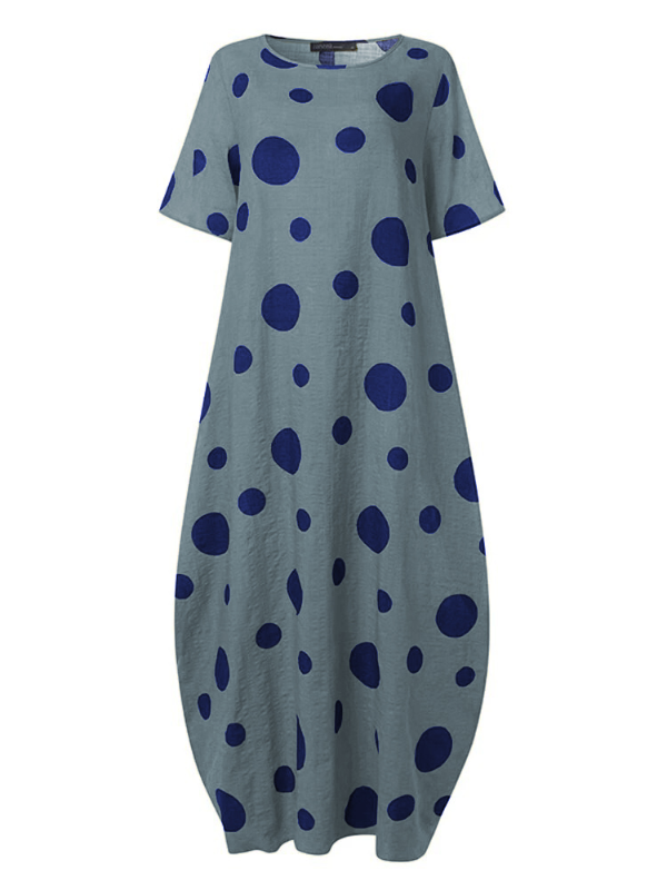 Casual Polka-Dot Batwing Sleeves Round-Neck Maxi Dress