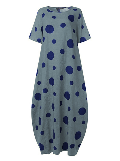 Casual Polka-Dot Batwing Sleeves Round-Neck Maxi Dress