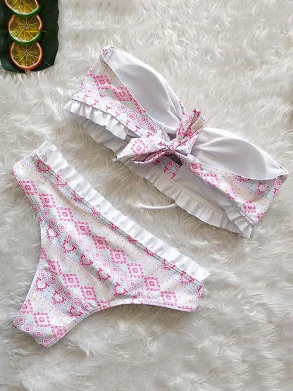 Bandage Strapless Printed Bikinis Swimwear