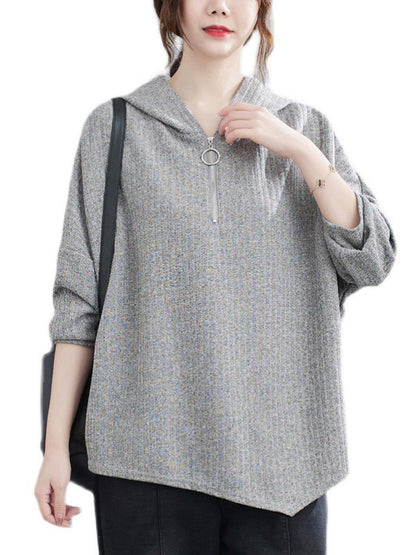 Urban Solid Color Knitting Batwing Sleeves Hoodies Top