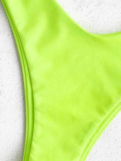 One Shoulder Plain Hollow Bikini Set