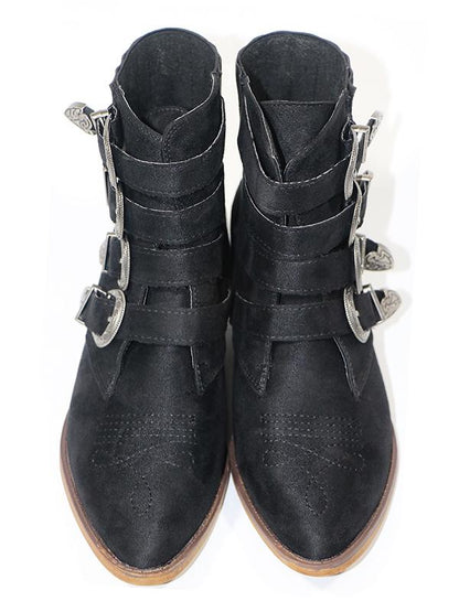 Vintage Buckle Embossed Booties