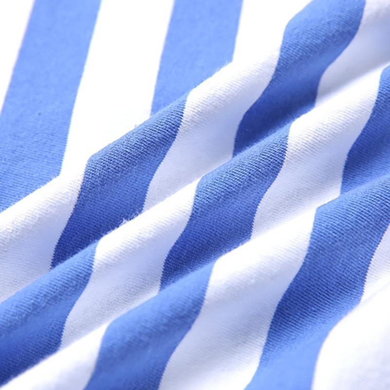 Cotton Striped Round Neck Casual Blouse