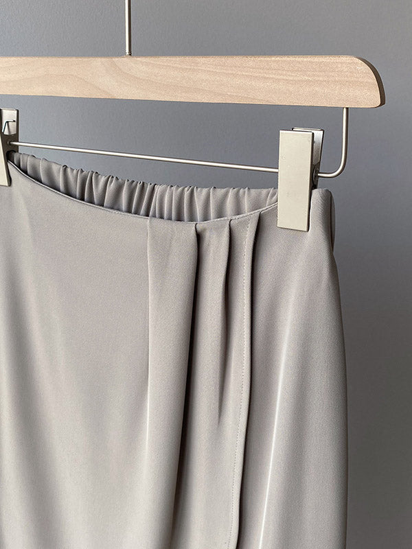 Stylish Solid Color Asymmetric Split-Front Elastics A-Line Skirts