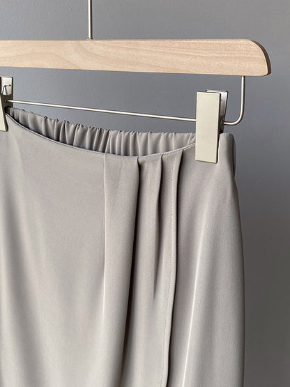 Stylish Solid Color Asymmetric Split-Front Elastics A-Line Skirts