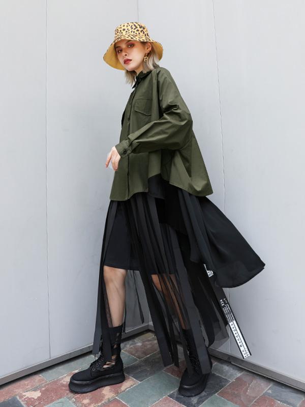 Original Irregularity Split-Joint Gauze Blouses&Shirts Tops