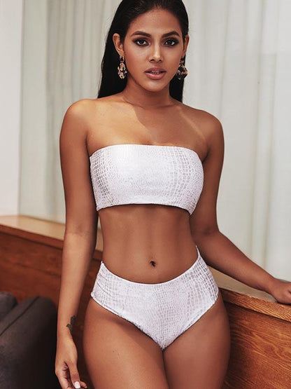Strapless Snake Pattern Split Type Bikini Swimsuit