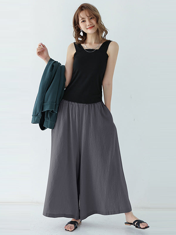 Casual 11 Colors  Solid Column Wide Leg Capri-Pants