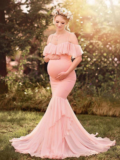 Maternity Cold Shoulder Wrap Maxi Dress