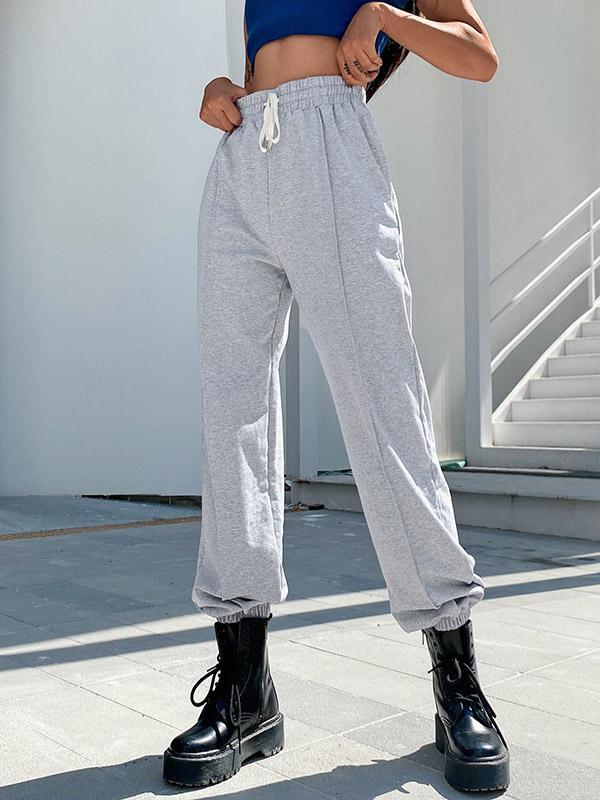 Loose Solid Color High-Waisted Casual Pants Bottoms