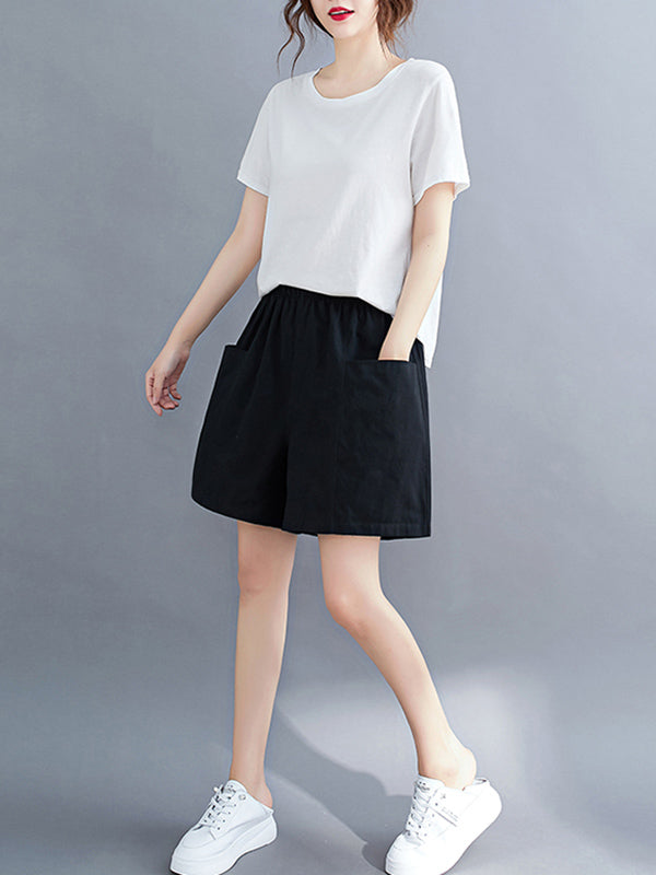 Casual Solid Color With Pocket Wide Leg Shorts