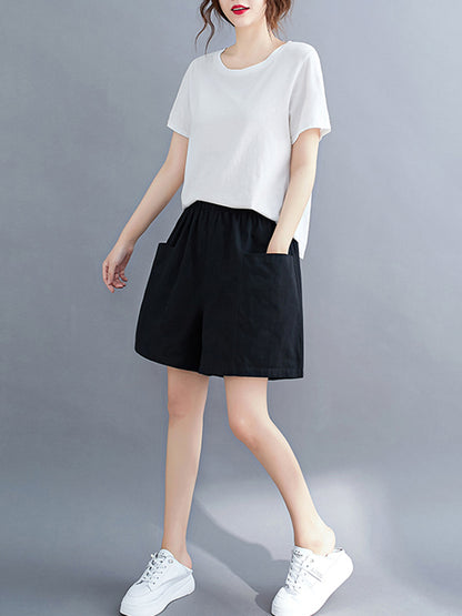 Casual Solid Color With Pocket Wide Leg Shorts