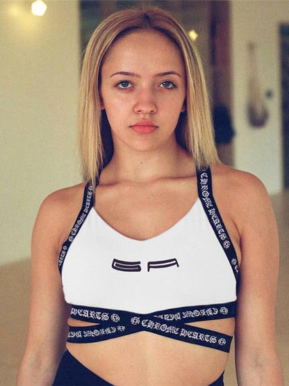 Halterneck Letter Printed Sport Tanks