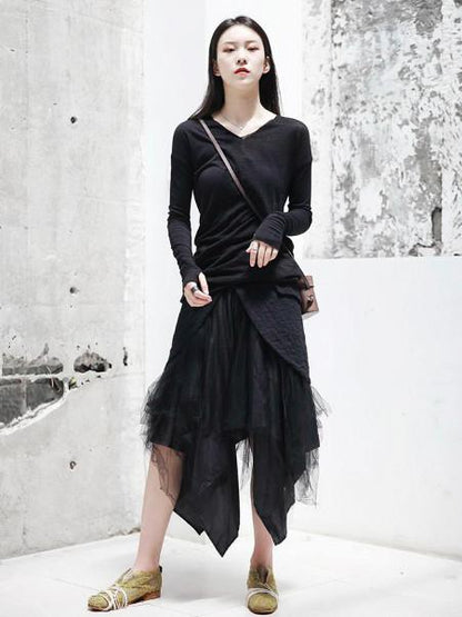 V-neck Cropped Split-joint Shirt Tops