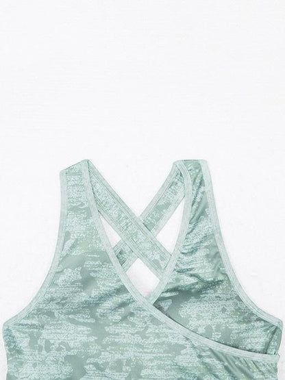 Criss Cross Printed Tanks And Leggings Yoga Suits